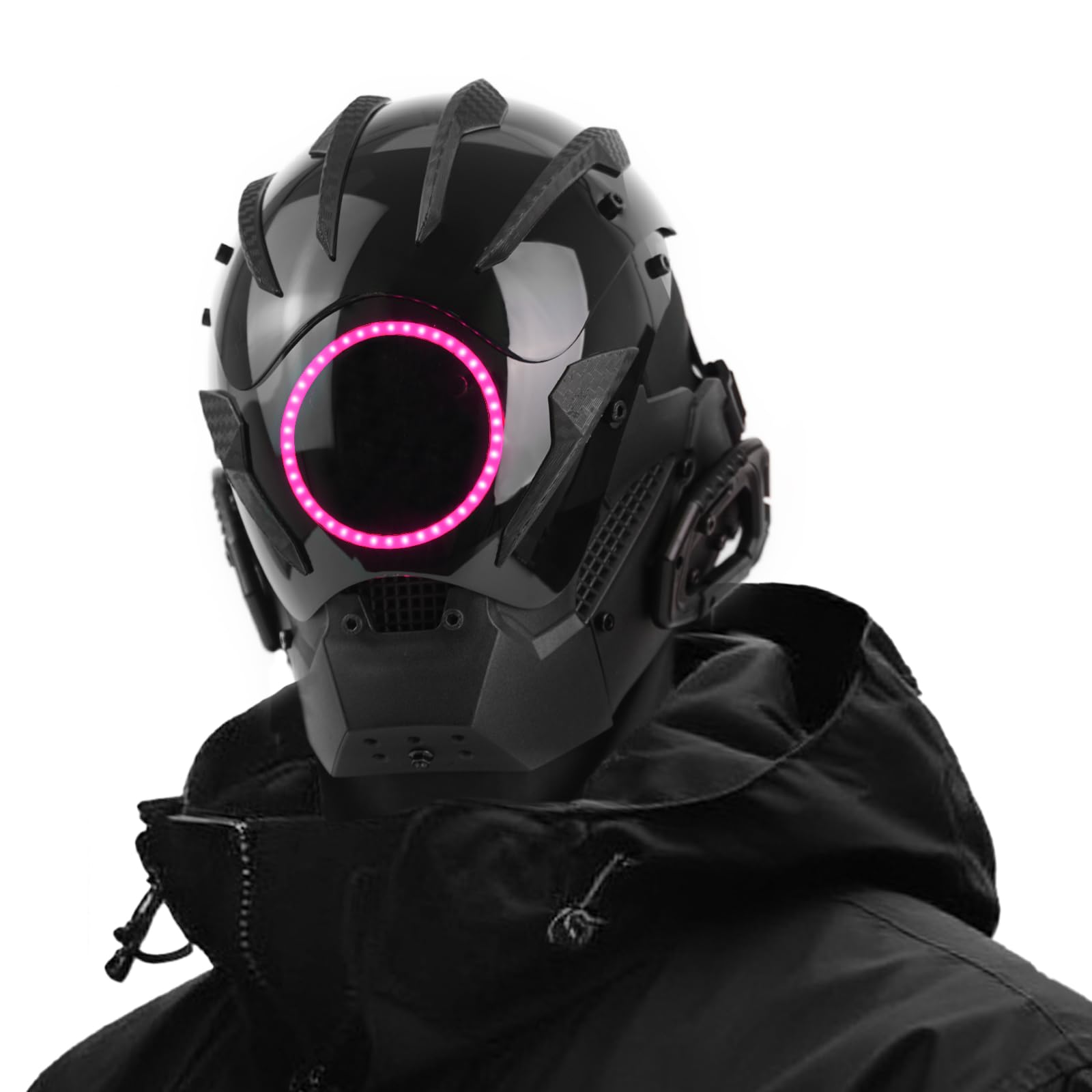 Maschera punk a LED da uomo, con cinturino regolabile, fosforescente, semi-casco, per DJ e rave, per feste, festival e cosplay