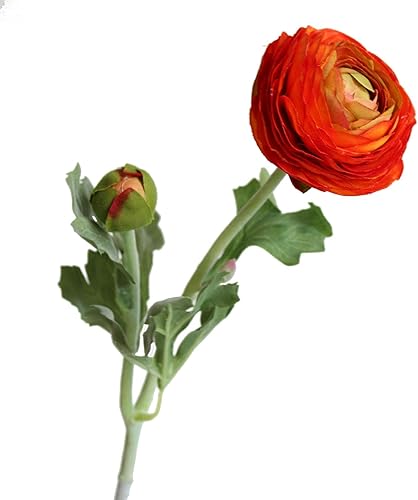 Miniatura 2 de Flores artificiales de ranúnculo de seda, tallo de peonía de seda para arreglos domésticos, decoración de verano u otoño, 5 unidades (naranja)