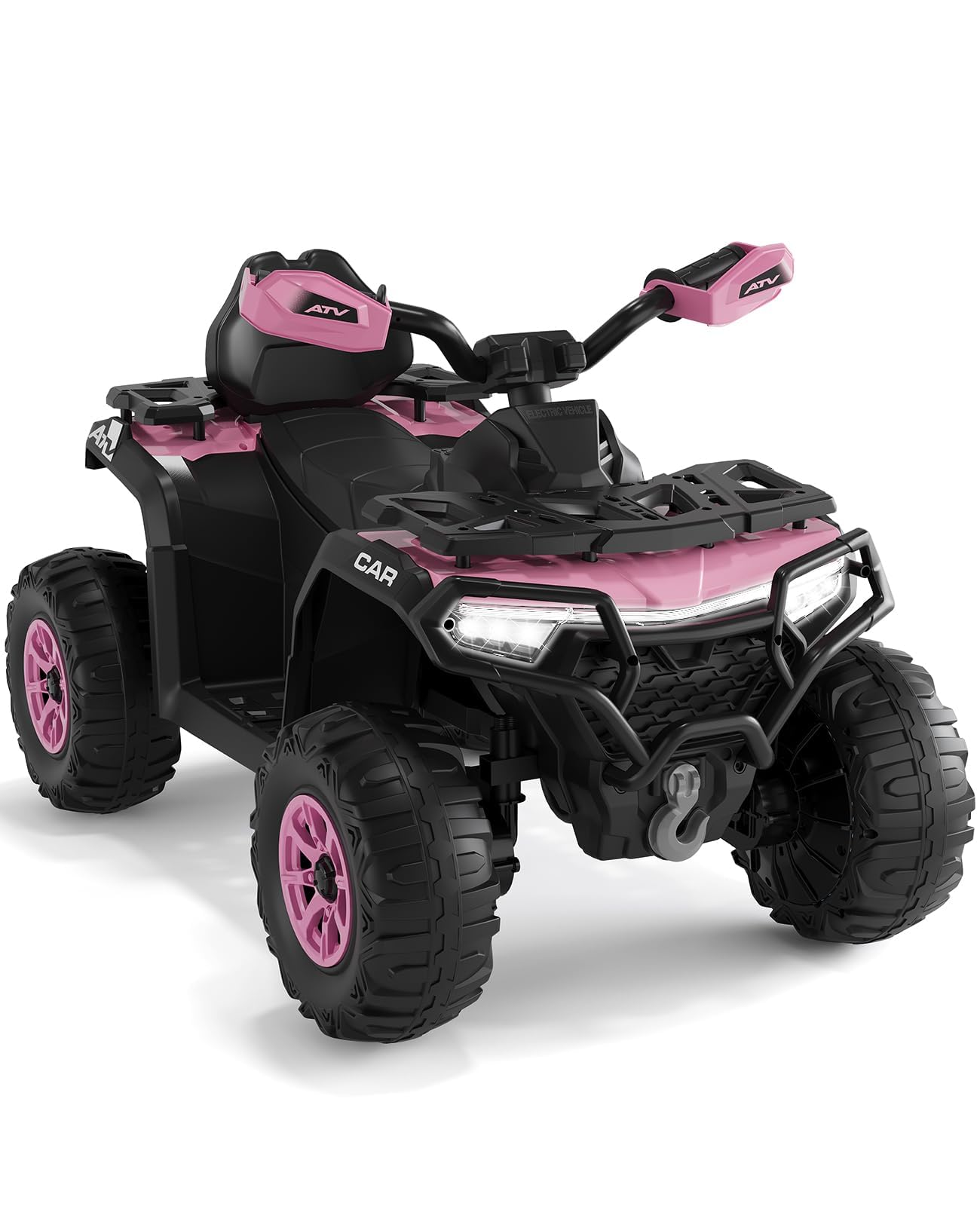 Quad Électrique Enfant 12V avec Musique et Phares, Voiture Électrique à Double Moteur avec USB et Bluetooth, Vitesse 3-5 km/h, Véhicule Tout-Terrain à Batterie pour Enfants 3+ Ans, Rose