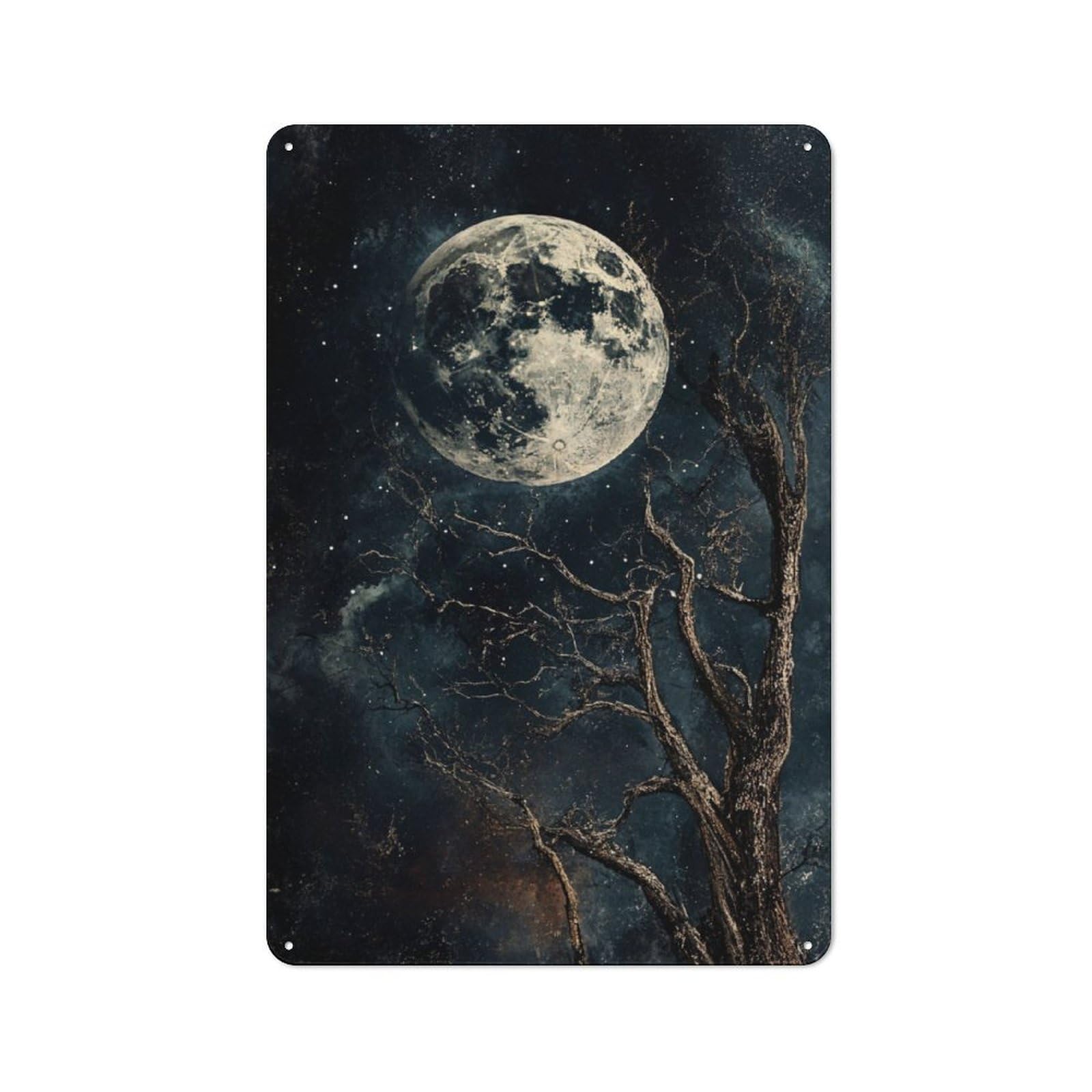 Junmoney Full Black Moon And Bare Tree Metal Sign 30X20cm With For Workshop Wall, Rustic Decor, For Collectors Decorating Workshops And Hobby Rooms