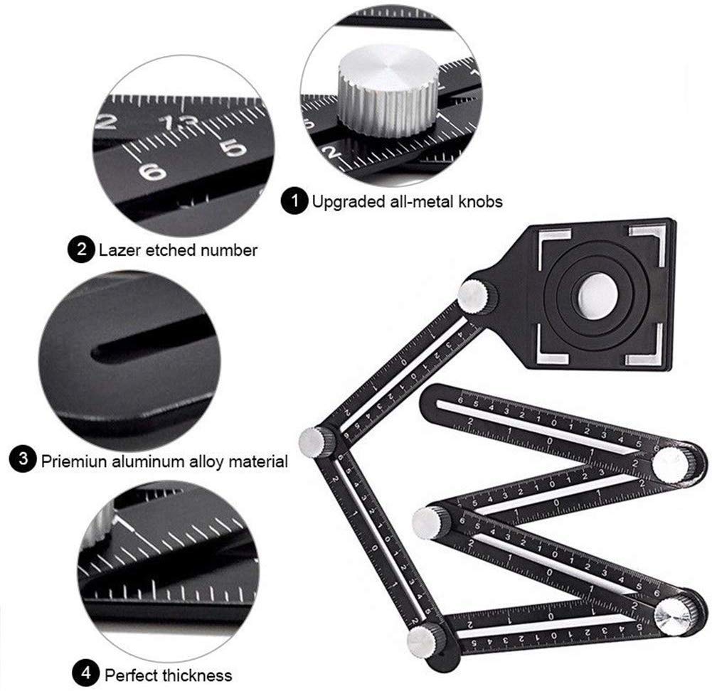 Righello Pieghevole,Foratura Localizzatore Righello di Misurazione Multi-angolo Modello di Angolazione Strumento per Falegnami, Hobbisti, Costruttori
