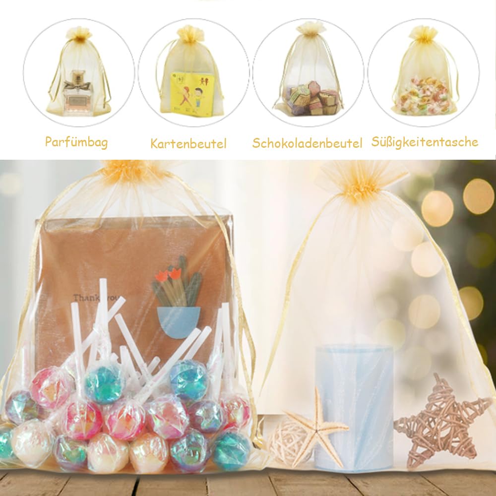 50 Sacchetti In Organza Per Bomboniere E Regali – 15x20 Cm, Trasparenti Con Coulisse In Raso Bianco