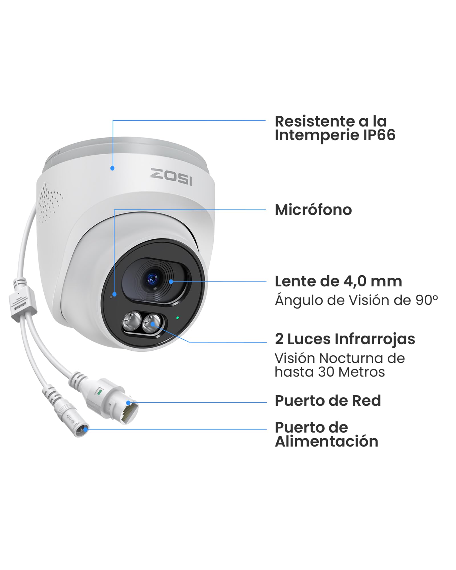 ZOSI C220 4MP Cámara Vigilancia Seguridad PoE Exterior/Interior, Detección de Persona/Vehículo y Alerta Instantánea, Visión Nocturna, Compatible Kit Grabador NVR PoE | Detección de persona/vehículo/cara alerta instantánea visión nocturna 30m cámara para k