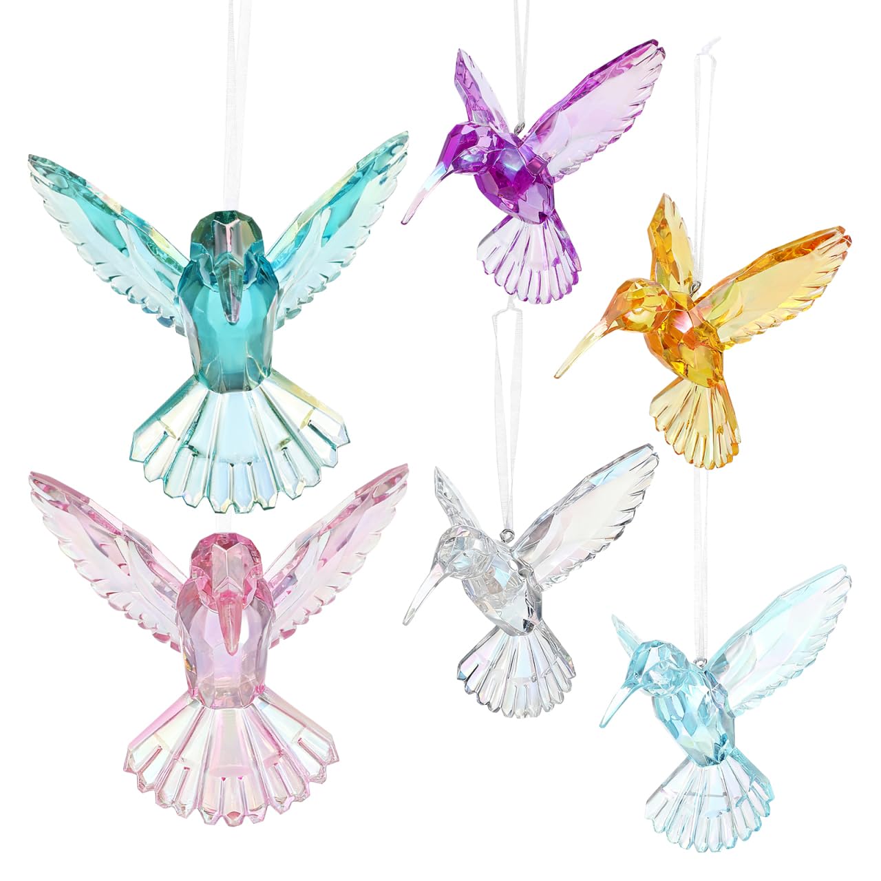 SEWACC 6 ciondoli a forma di uccello, in cristallo, decorazioni natalizie, ornamenti di Natale, colibrì appesi in acrilico, decorazione colibrì in acrilico