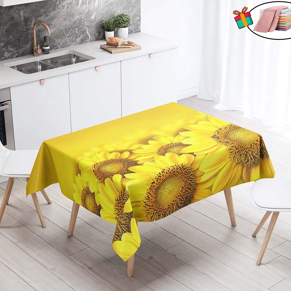 Morbuy Yellow Flowers Waterproof Table Cloths Rectangle, Stain Resistant Square Tablecloth Wipe Clean 3D Print Table Cover For Home Kitchen Dining Garden Kids Party Decorative (,60X60cm)