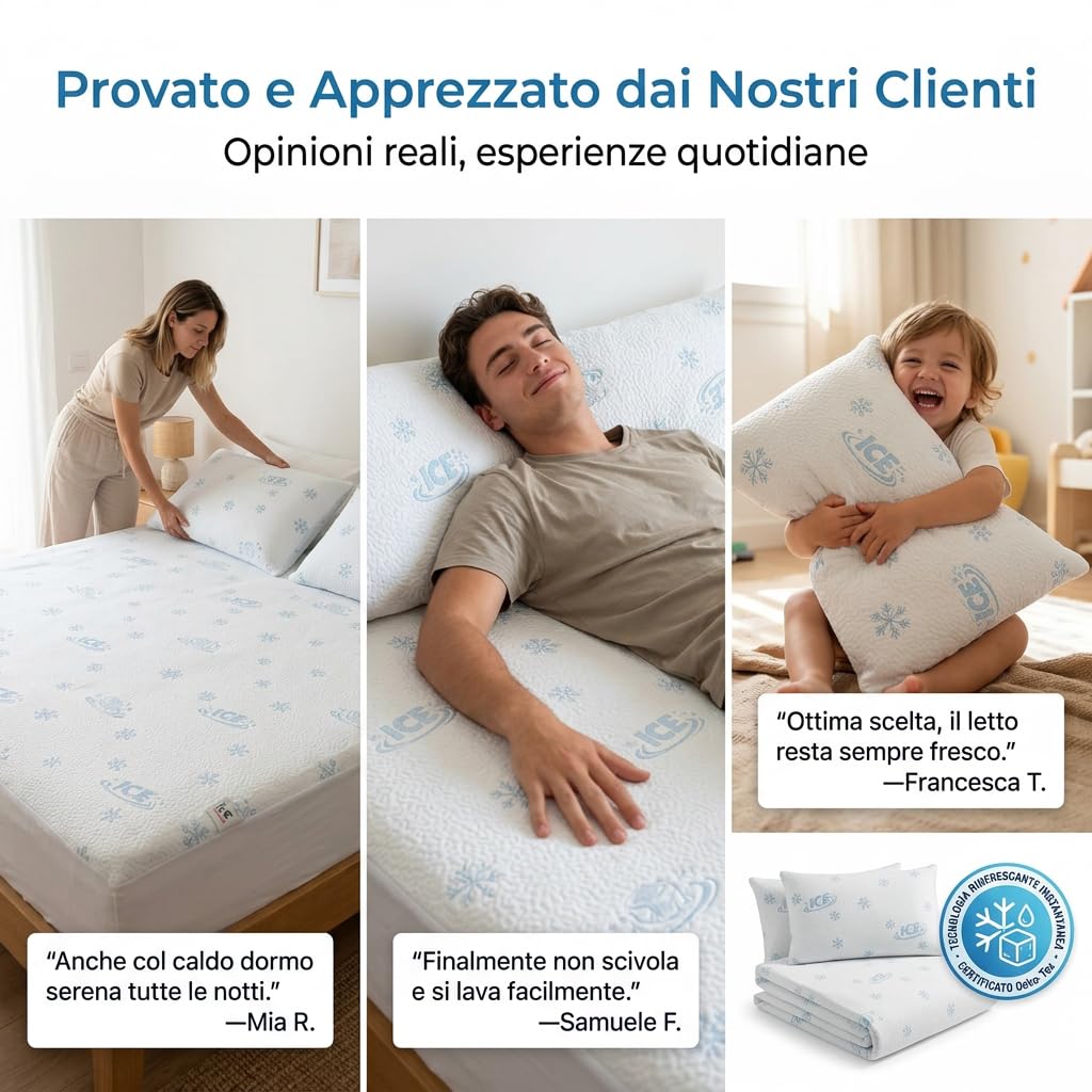 Marivor Coprimaterasso Matrimoniale Rinfrescante ICE + 2 Federe Rifrescanti– Viscosa Premium Traspirante e Morbida – Proteggi Materasso Angoli Elasticizzati, Lavabile (160x190)