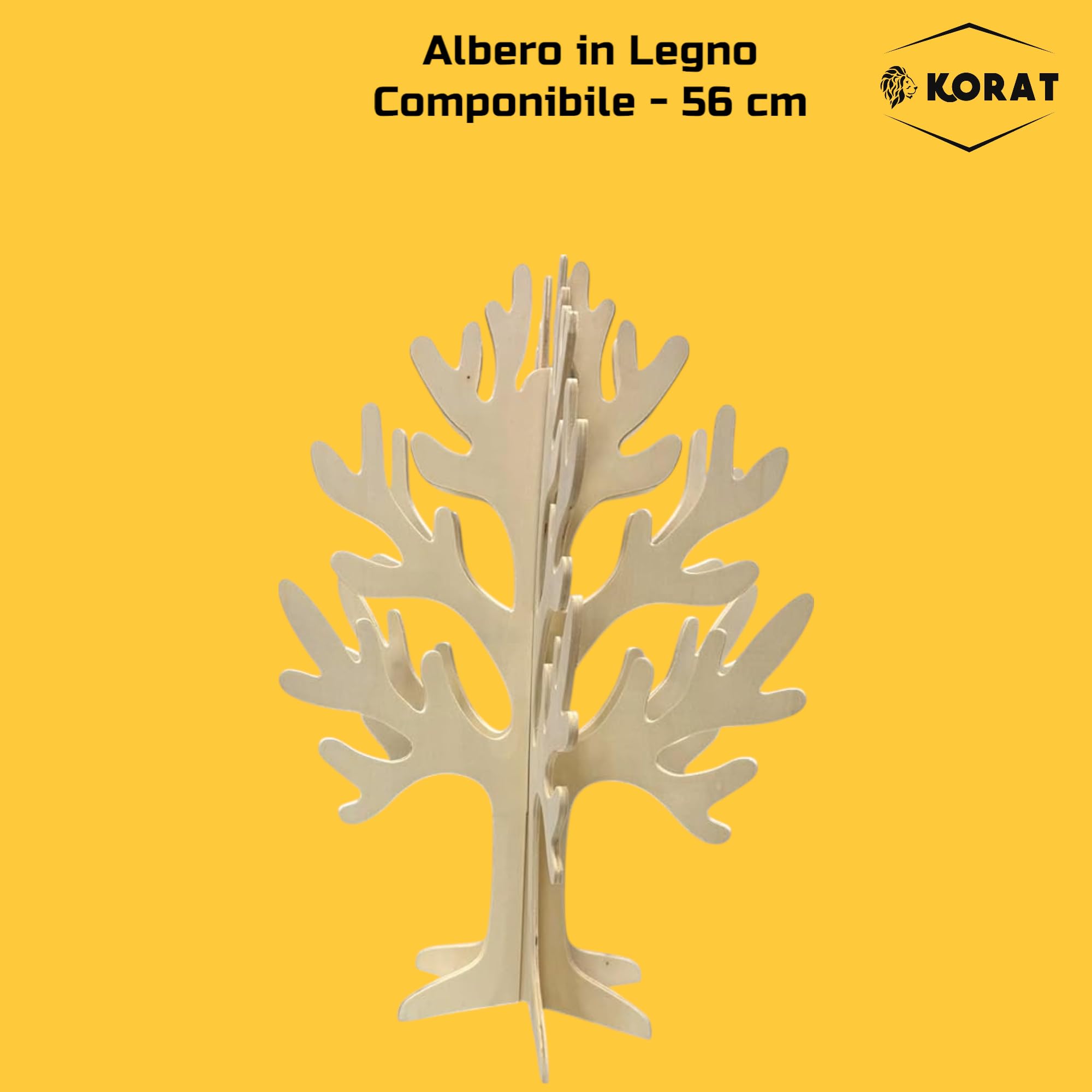KORAT Albero della Vita in Legno Naturale h. 60 cm Decorazione 3D Albero dei Desideri Espositore Bijoux, per Tableau Matrimonio, Comunione, segnaposto Natale e bomboniere Base 36x36 cm