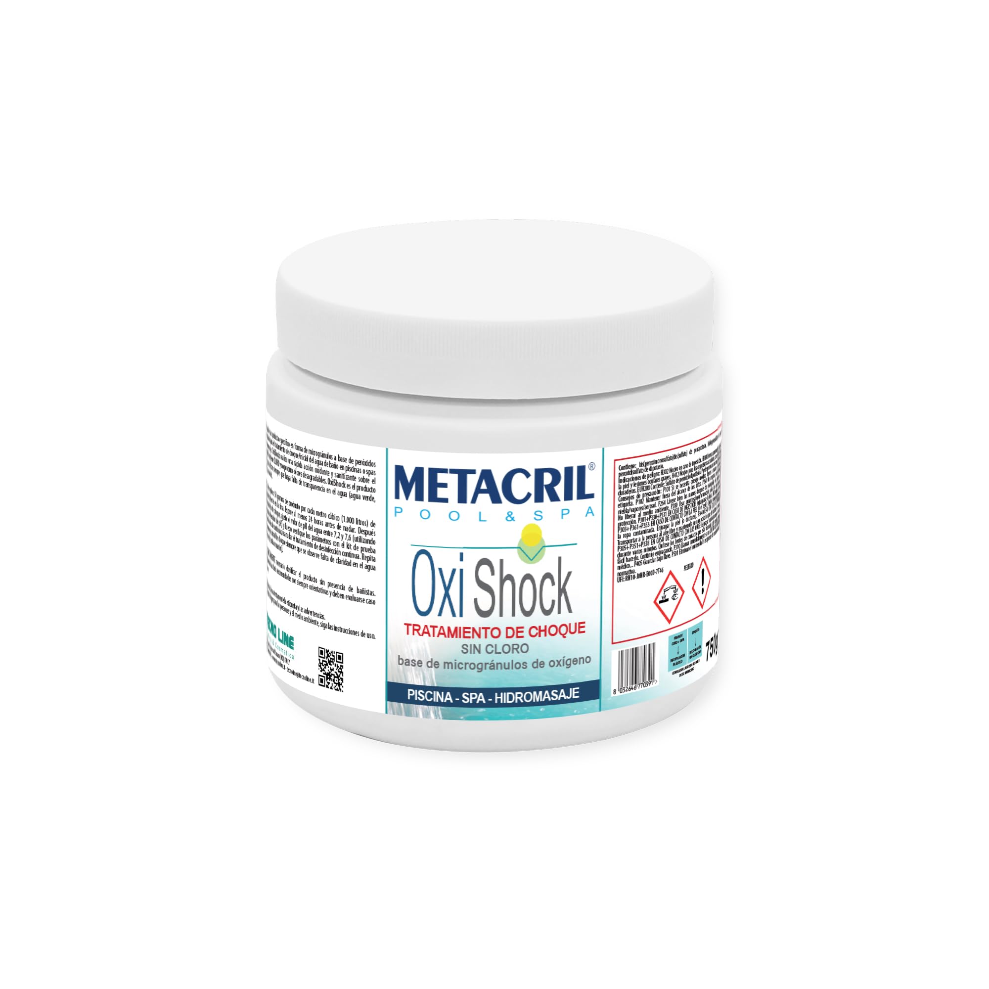 Metacril Kit OxiNet 20 1,2 kg + OxiShock 750 g, Gestión de la Calidad del Agua sin Cloro y a Base de oxígeno para Piscinas y bañeras de hidromasaje
