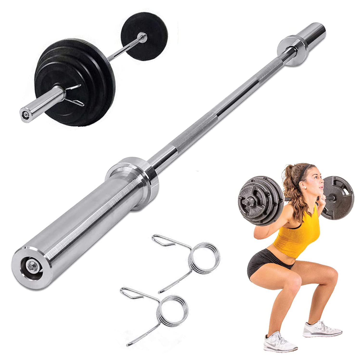 ybaymy 4FT Olympic Barbell Weight Bar Commercial Barbell Solid Steel Straight Weightlifting Bar With 2 Spring Collars Standard Weight Bar for Press, Squats, Curls, Deadlift and Powerlifting