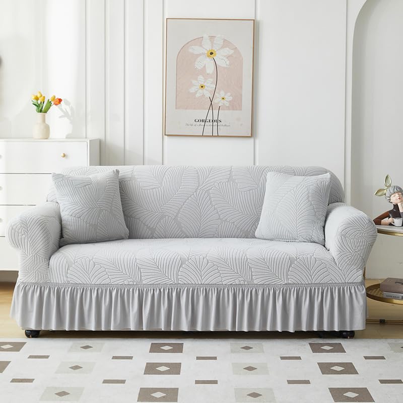 Housse de canapé gris A avec volants pour salon familial