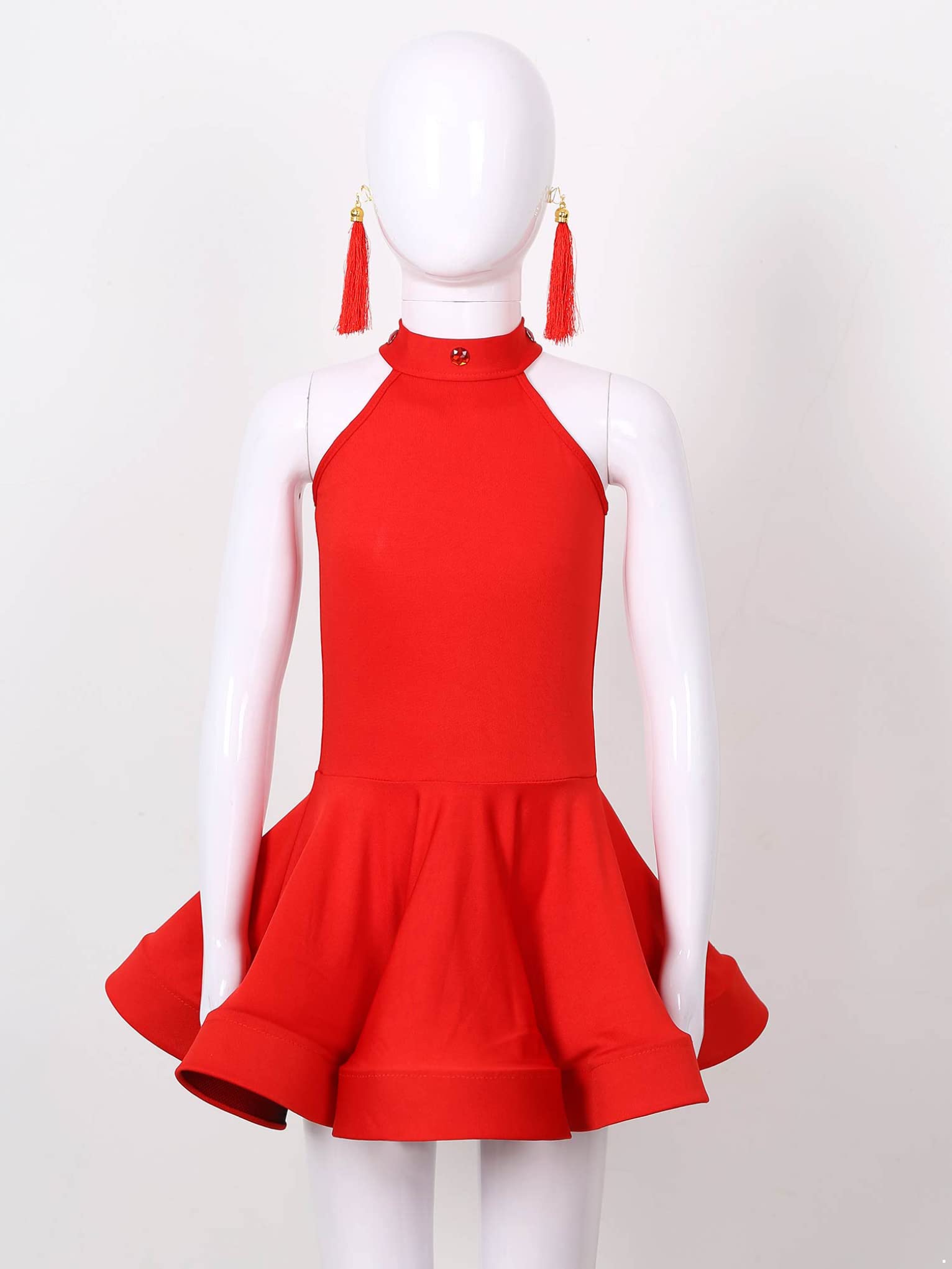 Mufeng Abito da Ballo Latino Americano Bambina Vestito Danza Classica Ballerina con Pantalocini e Orecchini con Nappe Vestito da Jazz Samba Rumba Salsa Tango