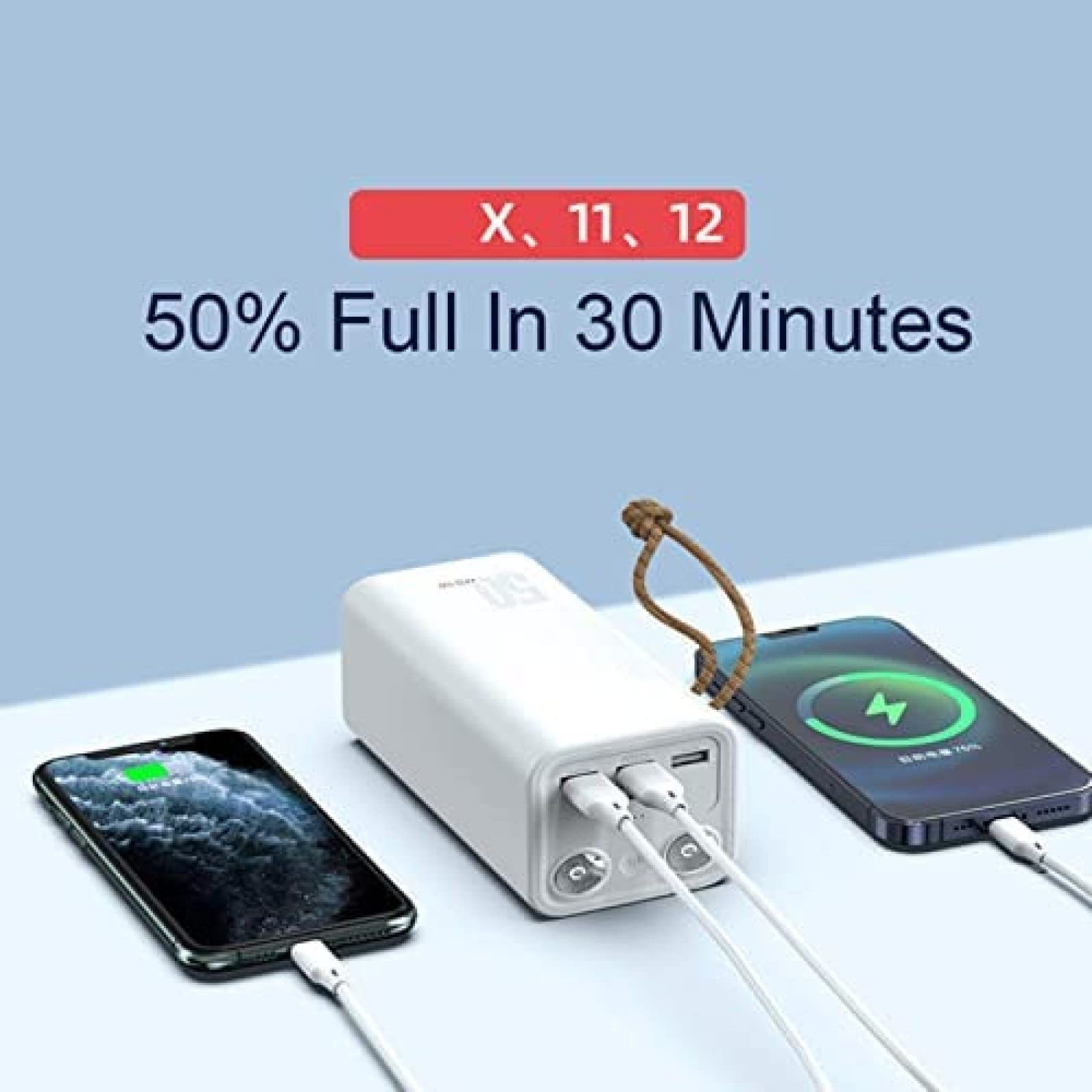 Power Bank 50000Mah Gran Capacidad 22.5W Carga Rápida Powerbank Cargador De Batería Externo Batería De Repuesto Teléfono Batería Auxiliar,Blanco