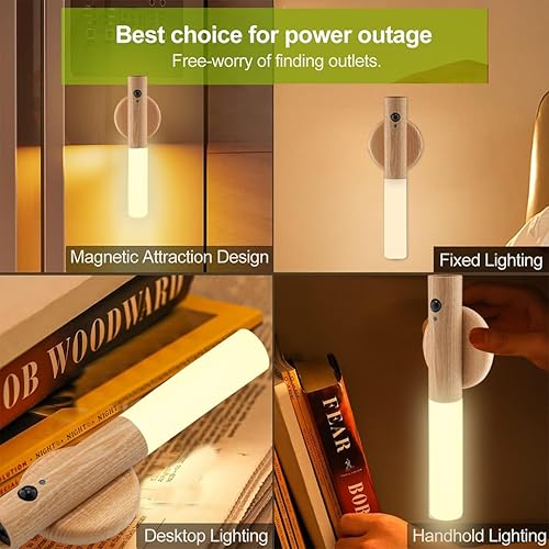 Miniatura 8 de LANDGOO Luz nocturna de madera de fresno para guardería, sensor de movimiento seguro para bebés con brillo cálido de 2700 K, soporte de pared