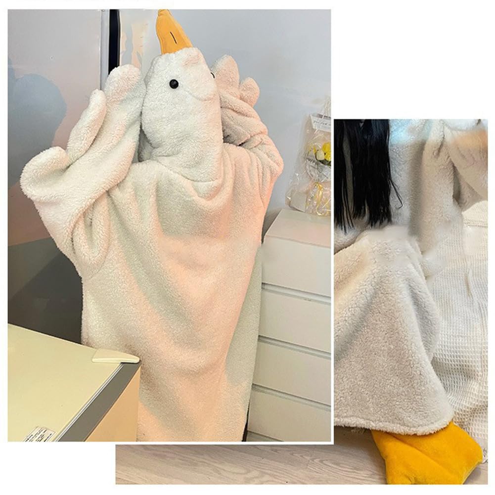 Grande oie blanche - Couverture portable - Sweat à capuche pour couples - Combinaison à capuche en polaire corail épaisse - Sac de couchage géant - Costume de cosplay - Robe de nuit chaude