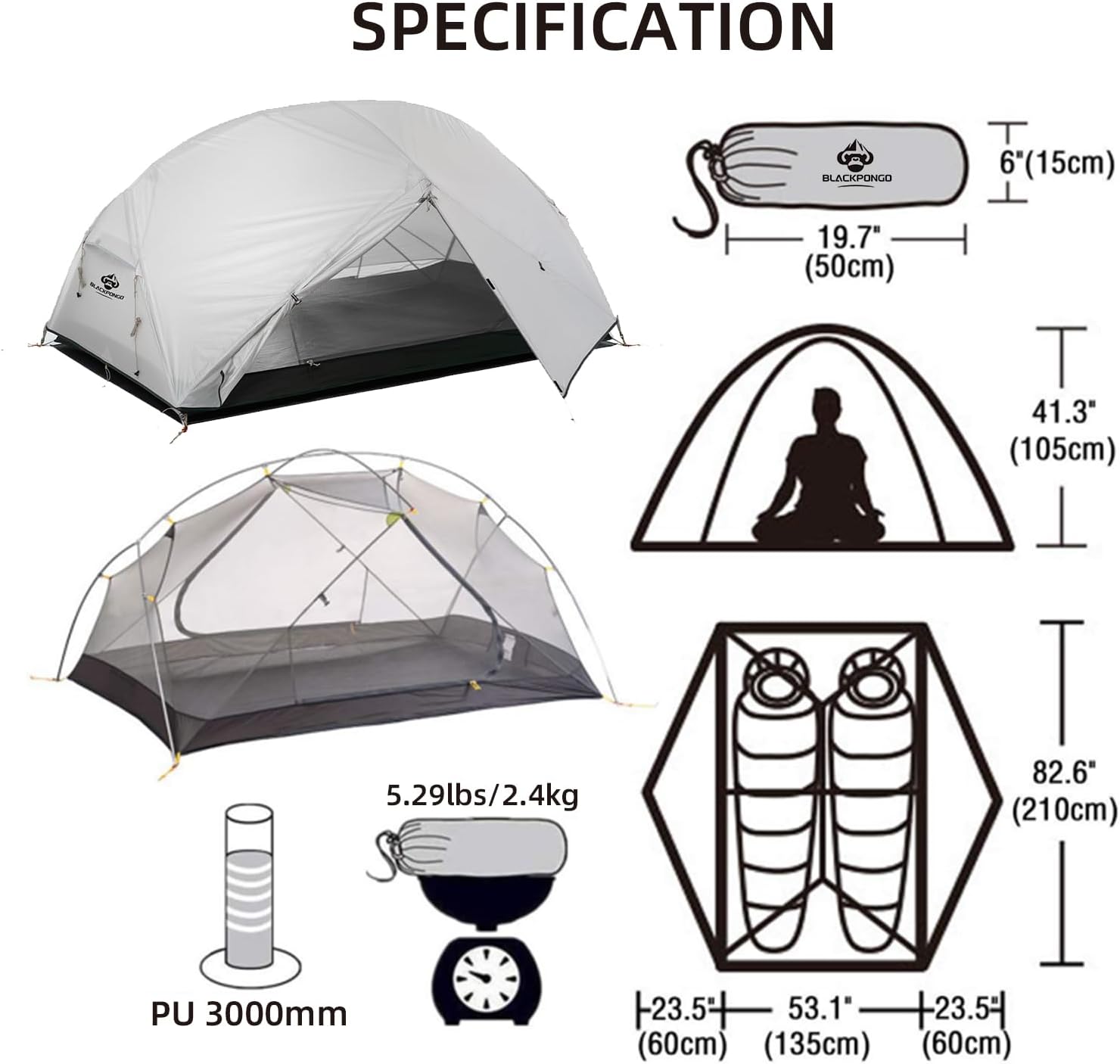 Neptune 2 Person Backpacking Tent - Ultralight Freestanding Tent with 4000mm Waterproof, Dual Vestibules & No-See-Um Mesh - 60 Second Setup for Hiking/Camping
