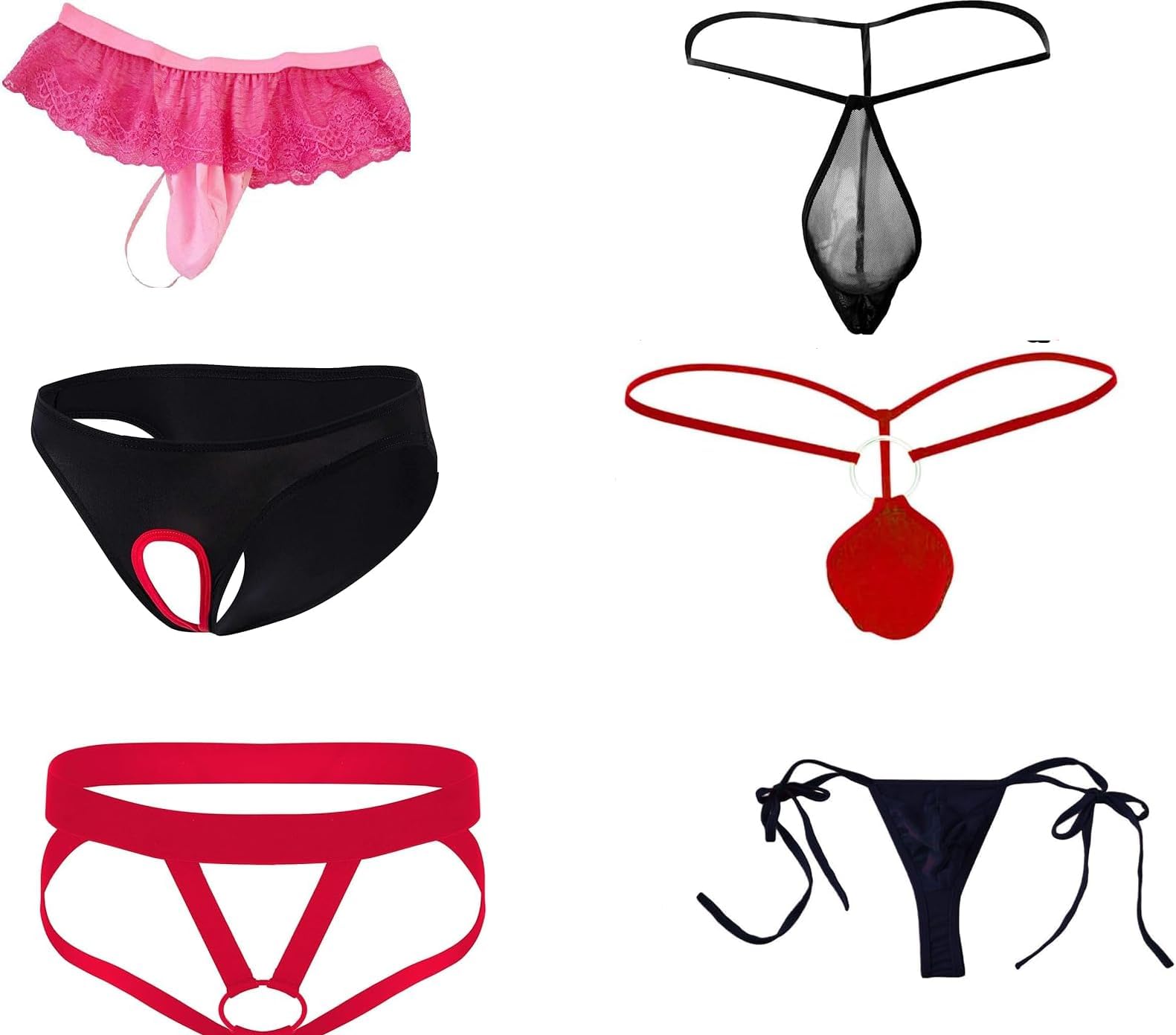 6pcs Men's G-String Thong Underwear, Sexy Briefs Combo of 6 Thongs (Free Size Fit to S, M, L) Multicolour