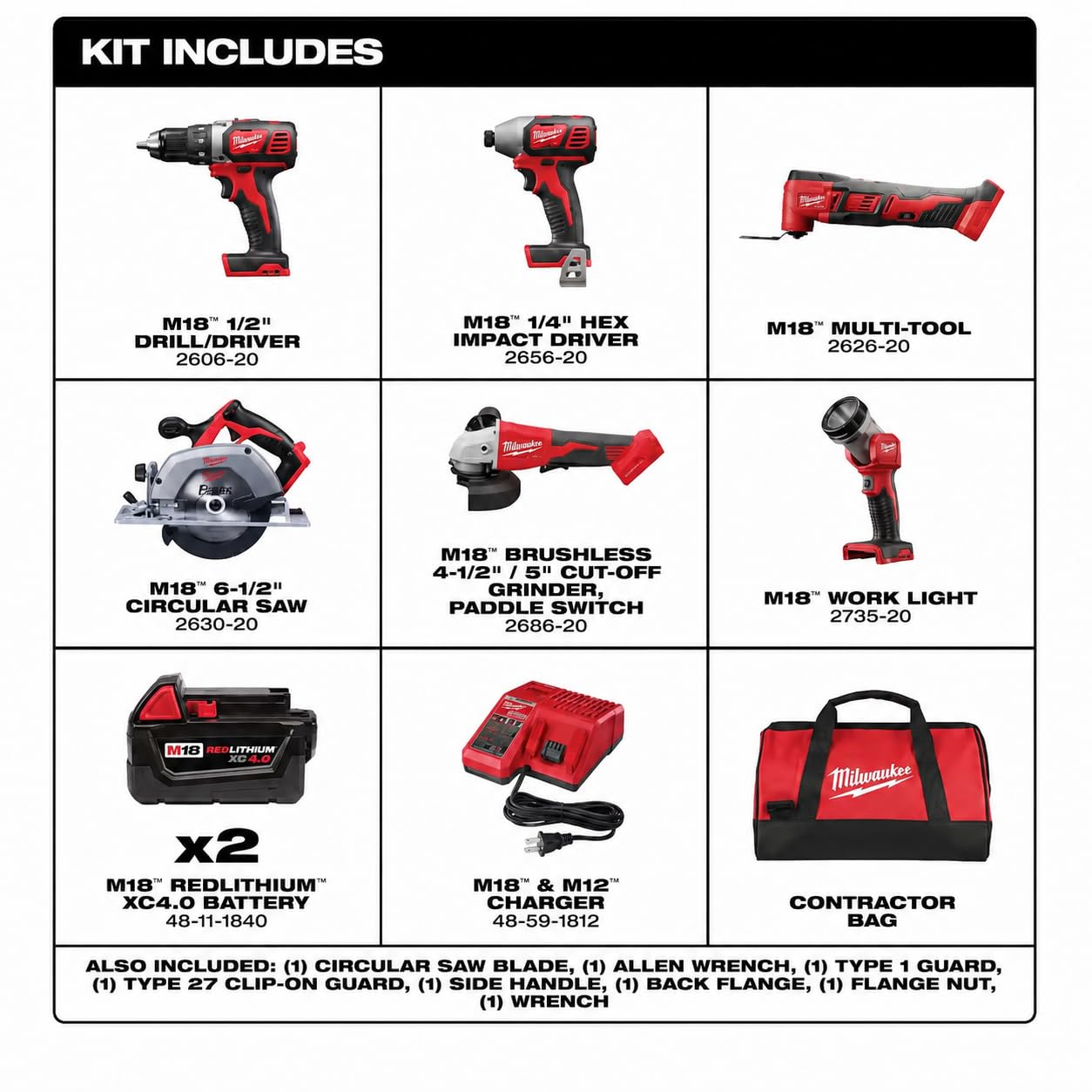 Milwaukee M18 Kabelloses Lithium-Ionen-Werkzeug-Kombiset (2696-26), 6 Stück