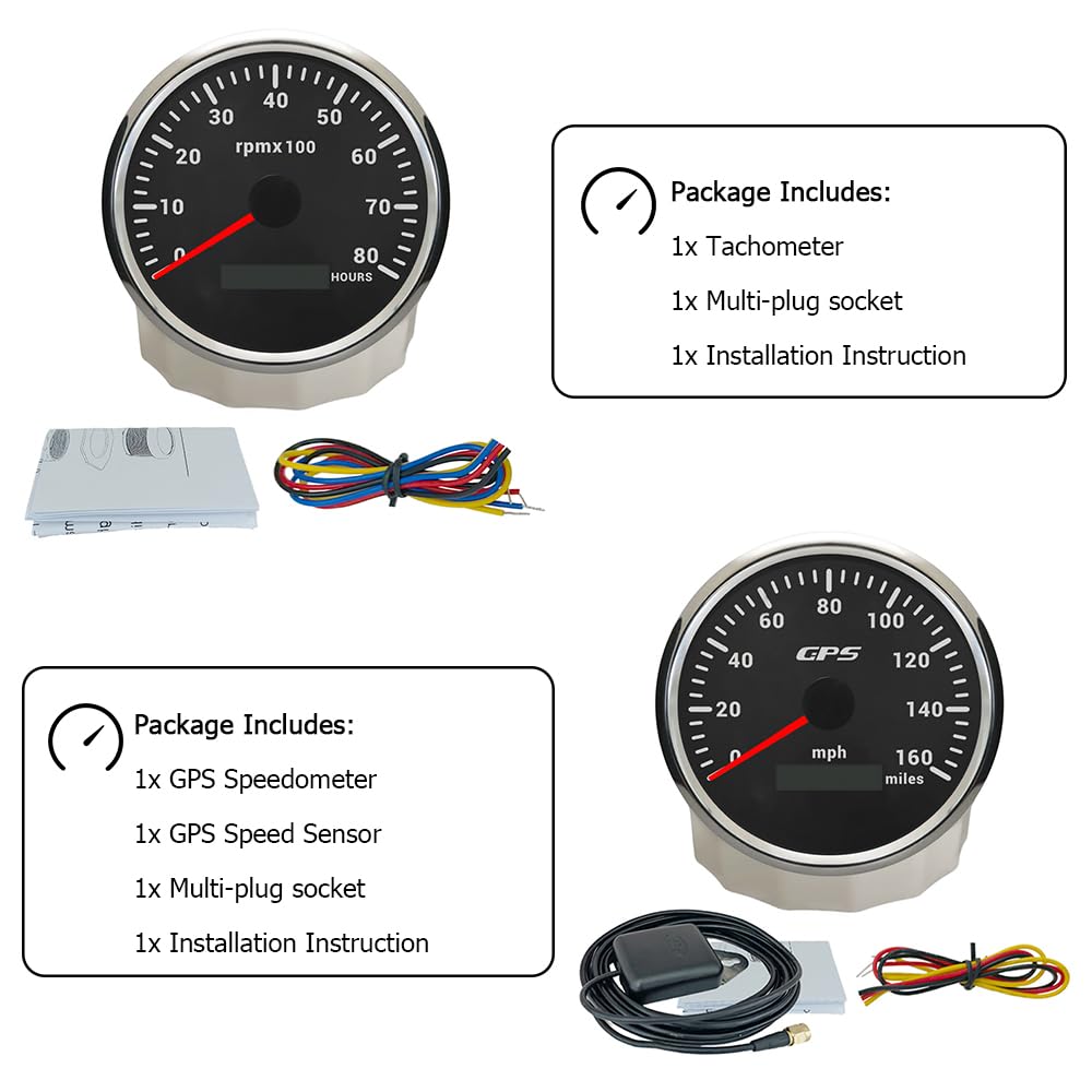 ELING Compte-tours GPS 110 mm 0-160 MPH avec affichage de la vitesse 0-8000 tr/min avec rétroéclairage 7 couleurs 12 V 24 V pour course automobile