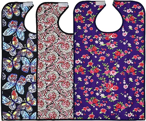 Celley Baberos para adultos para mujeres y ancianos, reutilizables y lavables con bolsa para recoger migas