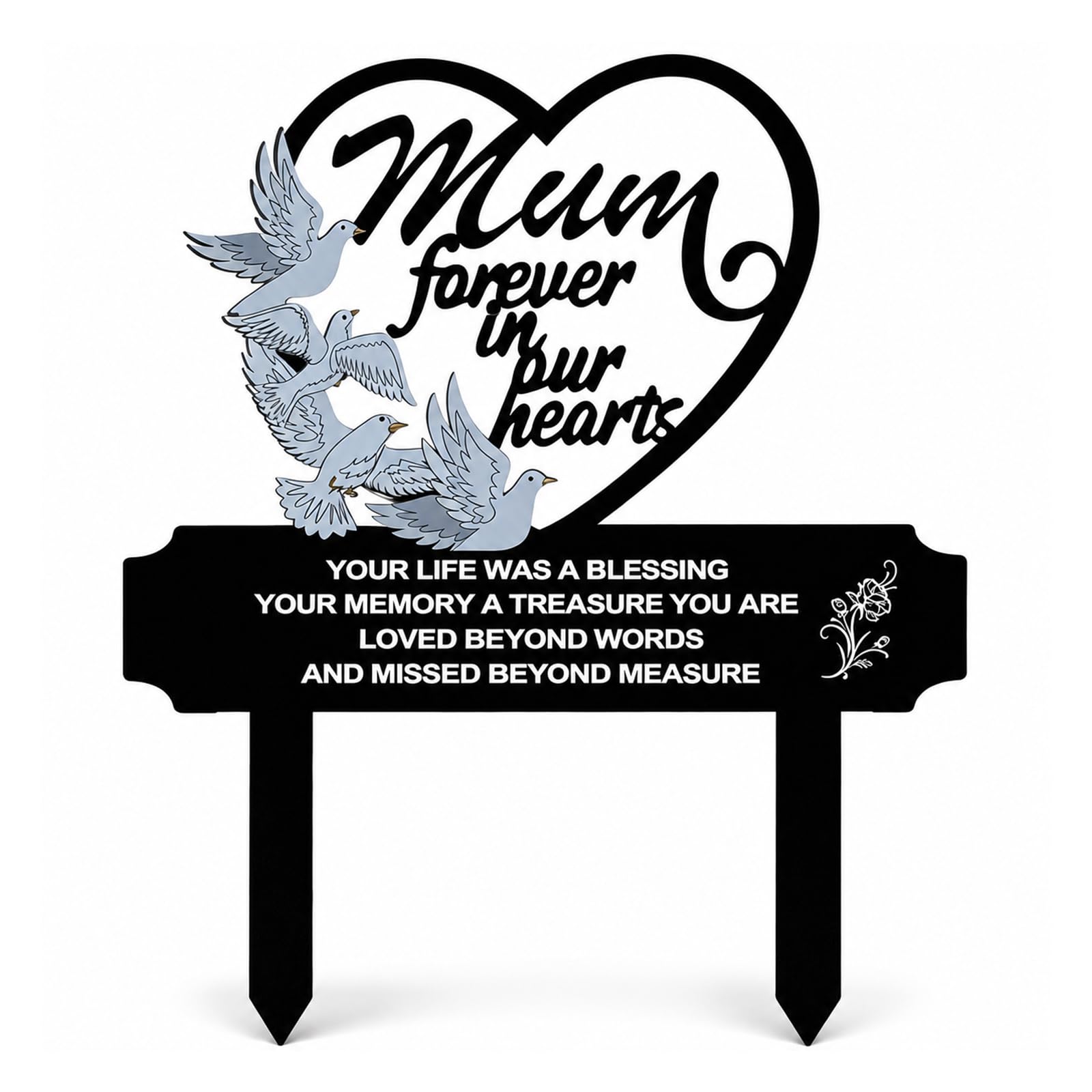 Komergave Metal Memorial Stake Grave Dove Decorations for Cemetery (Mum)