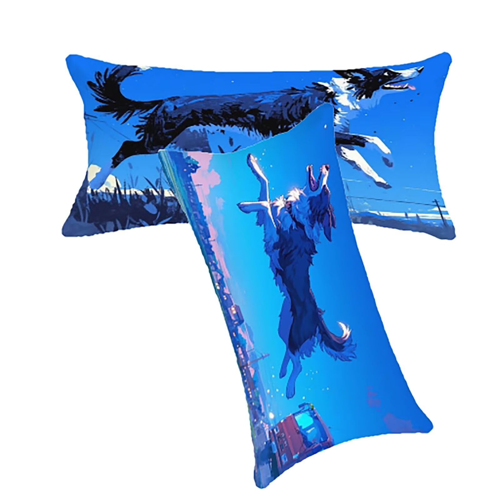 Housse de coussin bleu 70x90cm lot de 2 en lin imperméable pour extérieur