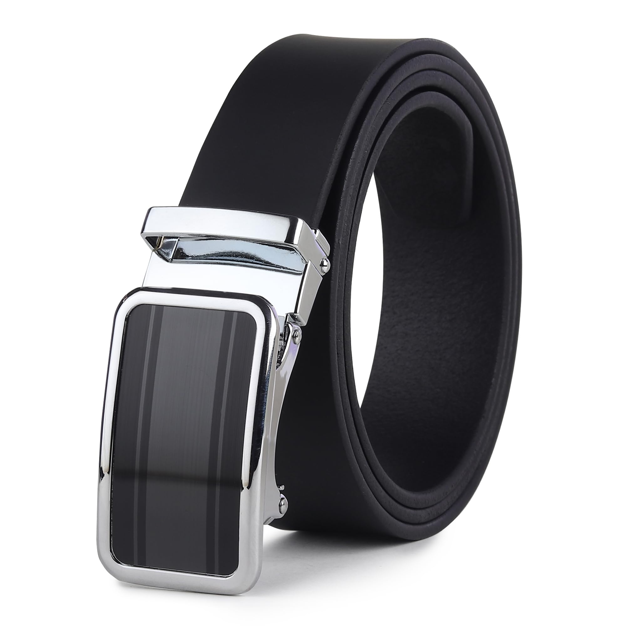 Men's Formal Party Evening Genuine Leather Auto Lock Buckle Belt (Black)-image-45