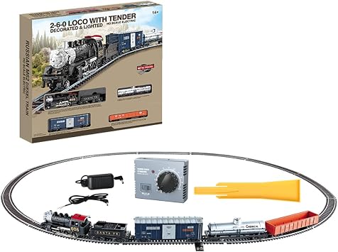 1/87 HO Scale Electric Train Set, 2-6-0 Vintage Steam Locomotive Railway Model with Metal Track and Controller, Collectible Model Gifts for Adults and Enthusiasts