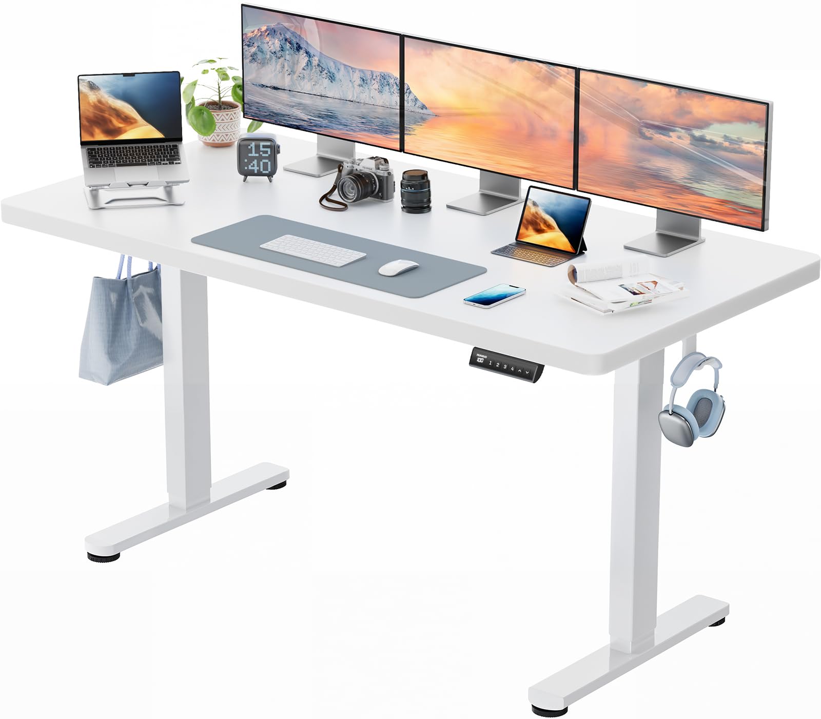 One-Piece Desktop Standing Desk 160x80cm with Brushless Motor, Height Adjustable Standing Desk with Whole Board for Home Office