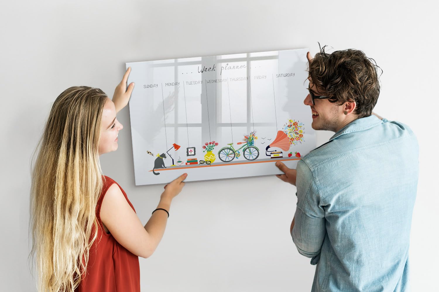 Lavagna in Vetro Magnetica con Accessori | Magneti Potenti, Pennarello e Gomma Inclusi | Ottima per Casa, Ufficio e Scuola - 90x60 - Agenda settimanale