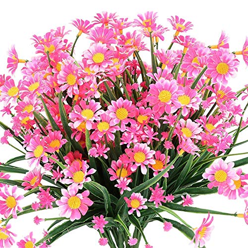Ksnnrsng Marguerites Artificielles Fleurs en Plein air Fausses Plantes arbustes buissons en Plastique pour fenêtre boîte Suspendus Plantes Ferme intérieur extérieur décor (Rose)