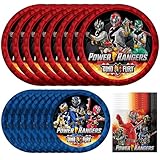 Treasures Gifted Officially Licensed Power Rangers Birthday Party Supplies - Serves 16 Guests - Dinnerware Starter Set Power Rangers Party Supplies - Plates and Napkins Set