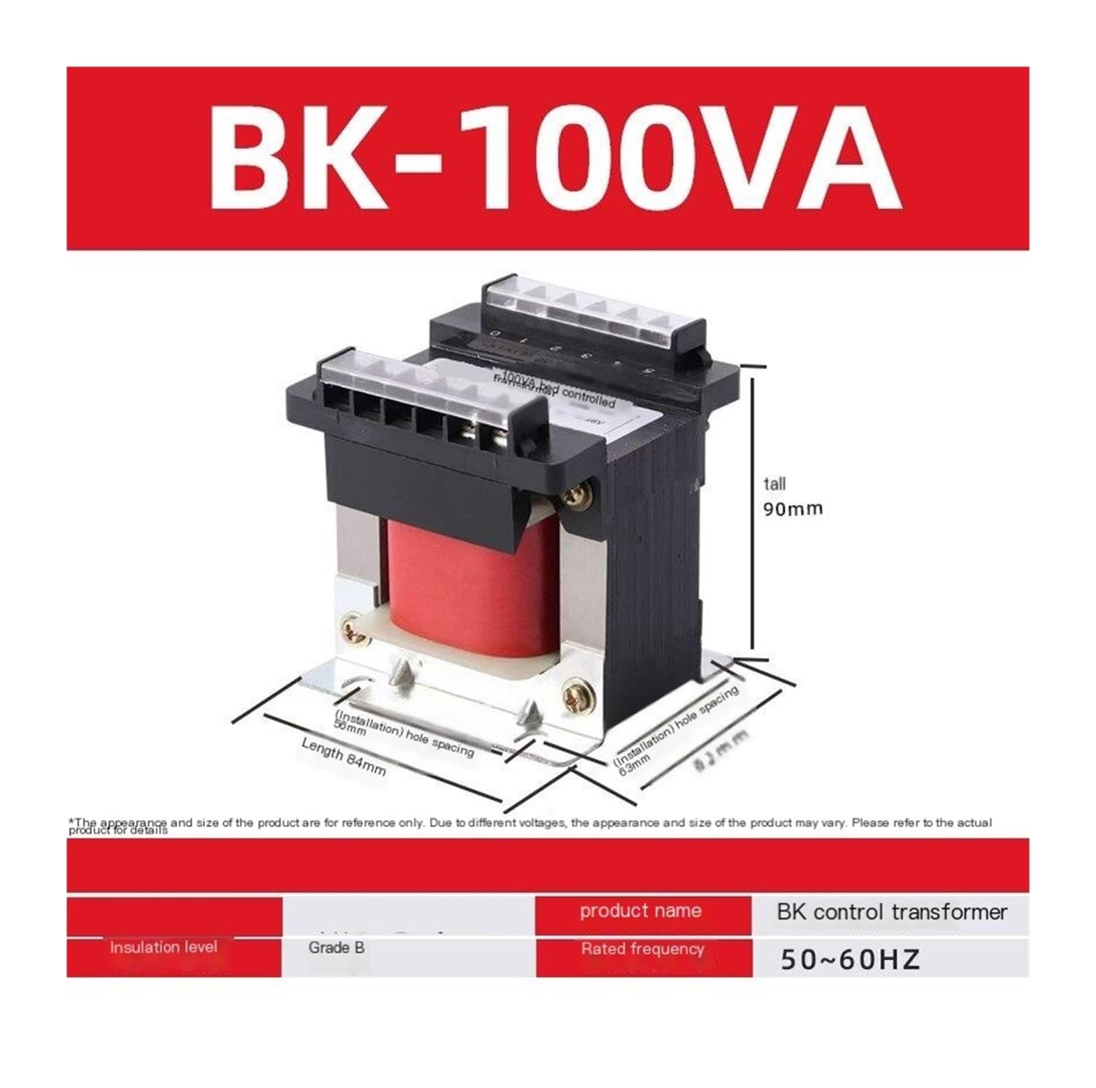 Transformador de control de máquina herramienta de aislamiento monofásico BK-100VA 380 V a 220 V a 110 V a 36 V a 24 V a 12 V 50 VA 1 K 2 K 3 K 5 K(380V/220V,110V)