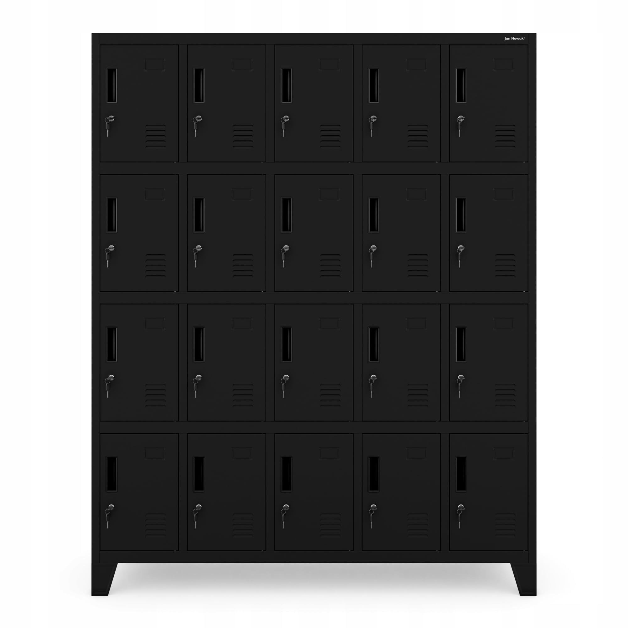Jan Nowak Umkleideschrank 5B4A Fächerschrank Schließfachschrank mit 20 Fächern Wertfachschrank Metall Pulverbeschichtung 172 cm x 136 cm x 45 cm (H x B x T) (Schwarz)