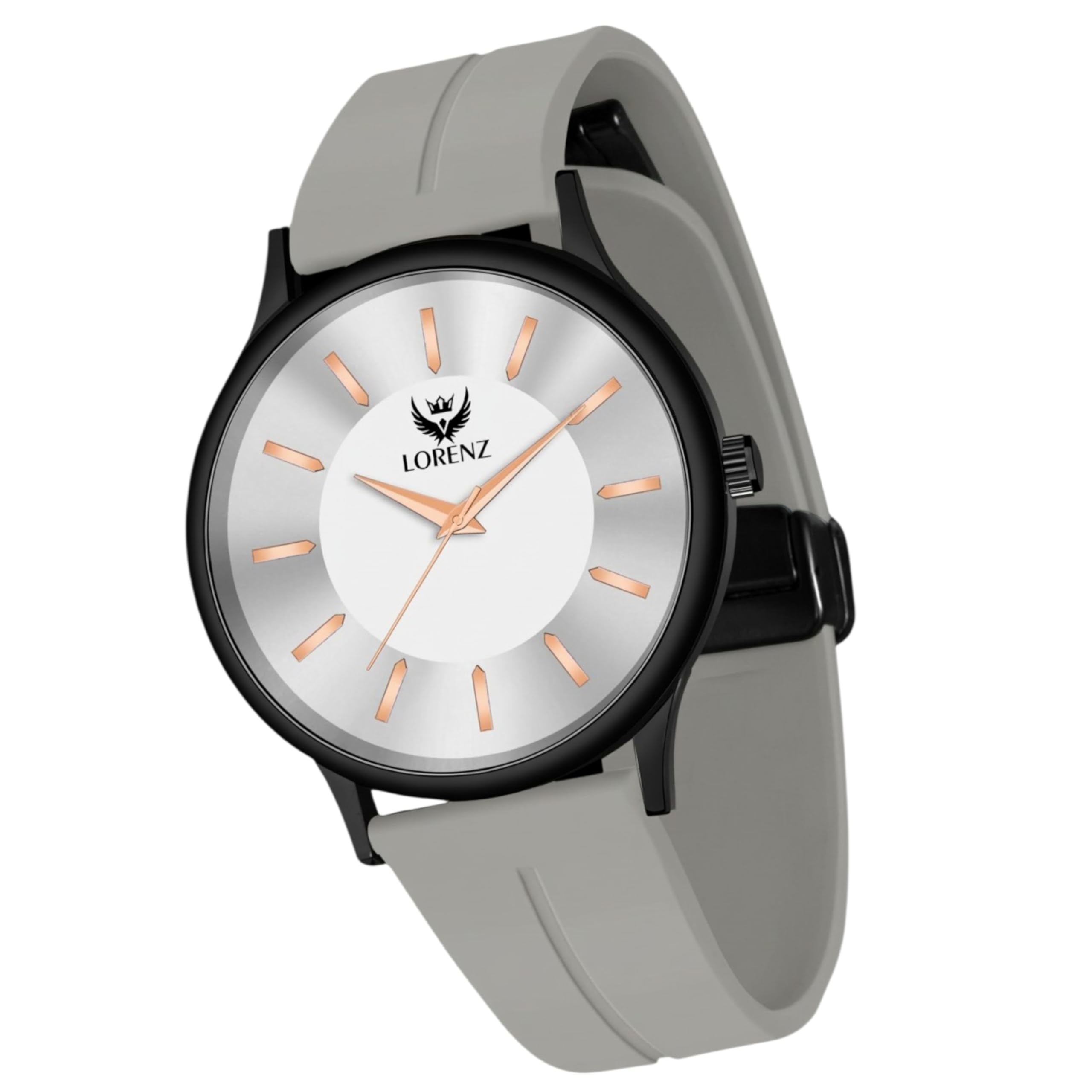 LORENZ Silicone Slim Case Analog Watch with Grey Magnetic Lock Strap|Watch for Men & Women| Mk-4066R