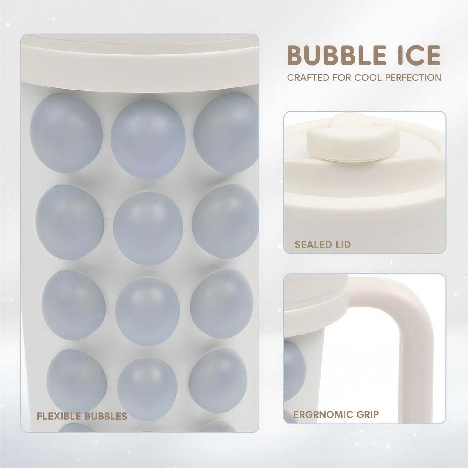 Eiswürfelbecher, flexible Form mit rundem Griff, tragbarer Cocktail-Eisbereiter für Whiskey, Tee und Kaffee, Becher im Bubble Design für gekühlte Getränke, für Zuhause, Outdoor, Camping und Party