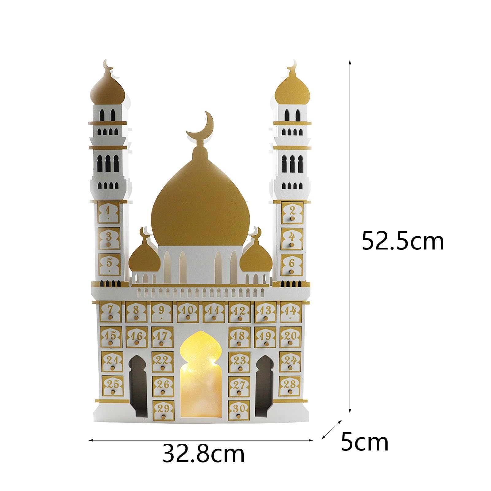 Holz LED Beleuchtung Eid Mubarak Adventskalender Dekoration mit Schubladen für Wohnzimmer Fest Büro Geschenk, Weiß