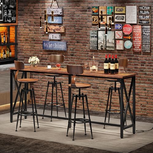 CHOEZON 70.9'' Bar Table, Kitchen Dining Table with Power Outlet and Footrest, Industrial Style, for Pub, Living Room, Rustic Brown and Black TBT08UBF - view 2