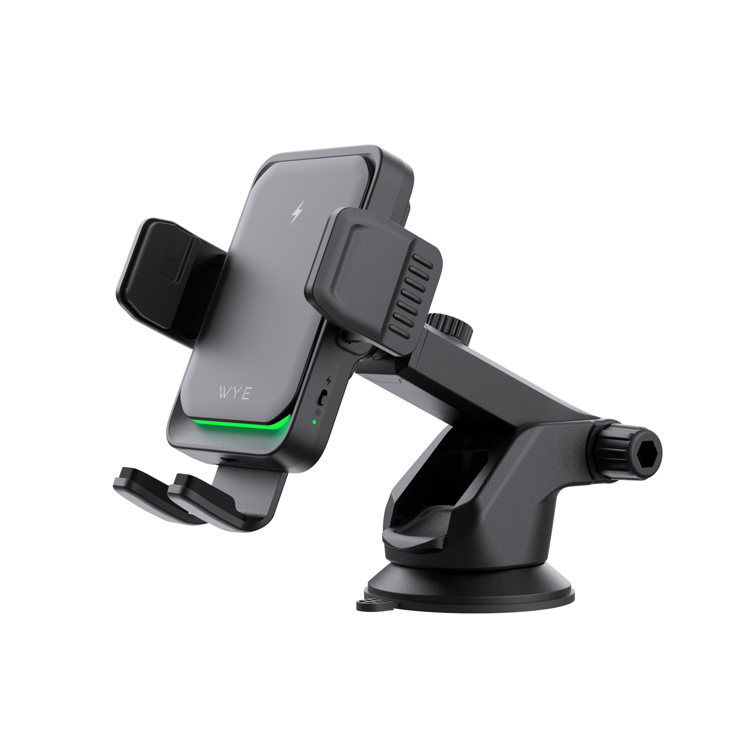 WYE Cargador inalámbrico de coche de 15 W con sujeción automática inteligente, soporte para salpicadero y parabrisas, soporte de carga rápida USB-C para iPhone, Samsung y smartphones Qi, color negro