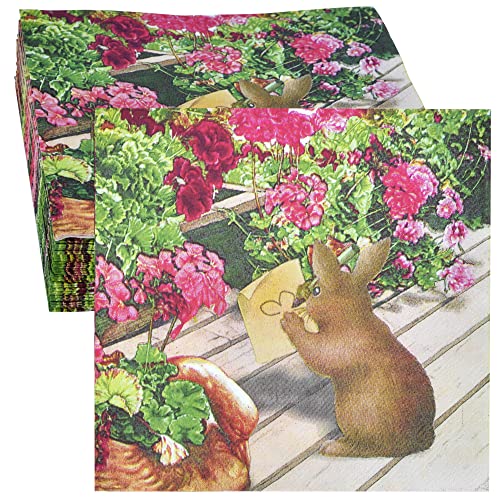 Lot de 50 serviettes en papier de soie jetables Motif lapins de Pâques 33 x 33 cm
