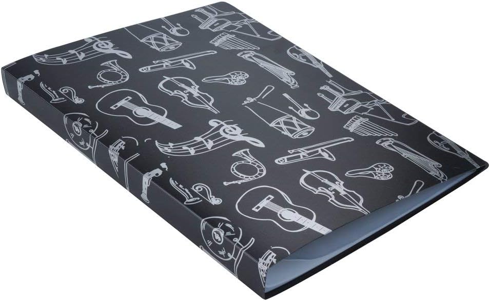 Music File Folder A4 Size Sheet Music Folder Paper Documents Music Themed 40 Pockets Storage Folder, Cartoon Musical Instrument -Black - Image 3