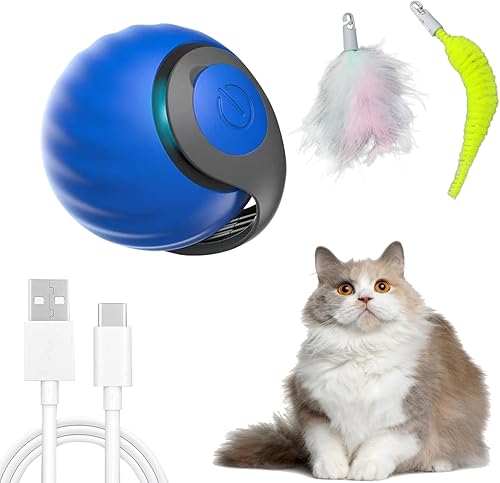 Pelota de juguete interactiva para gatos, juguete automático para gatos con pluma, juguetes inteligentes para interiores, pelotas motorizadas para