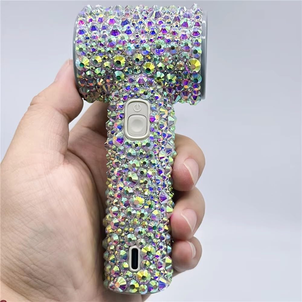 Mixed Sizes Sparkle Rhinestone Five-Speeds 3000MA Summer Hand Fan,Easy Carry Light Weight HeldFan Photography Accessories