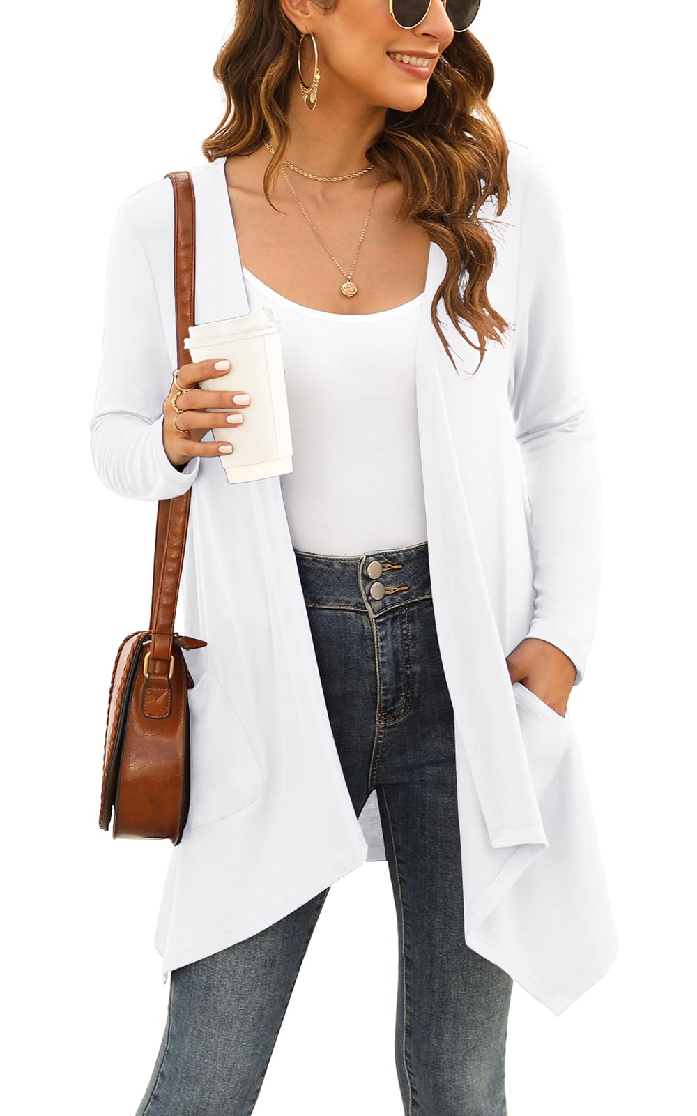 Wiwclo Veryoung Short Sleeve Cardigans for Women Casual Drape Open Front Lightweight Summer Cardigan with Pocket High Low Hem