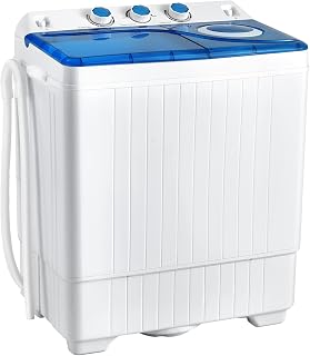 COSTWAY 26lbs Twin Tub Portable Washing Machine, 18lbs Washer 8lbs Spinner, Compact Laundry Washer with Drain Pump for Apartment Dorm RV