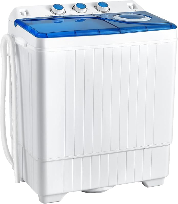COSTWAY Lavadora portátil, lavadora de doble tina con capacidad de 26 libras, lavadora de 18 libras y combo giratorio de 8 libras con perillas de temporizador, bomba de drenaje incorporada, lavadora compacta para el hogar, dormitorio, apartamento, azul+blanco