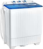 COSTWAY, Twin Tub 26lbs Capacity Laundry, 18lbs 8lbs Spinner Combo with Timer Knobs, Built-in Drain Pump, Compact Washer for Home Dorm Apartment (Blue+White) portable washing machine