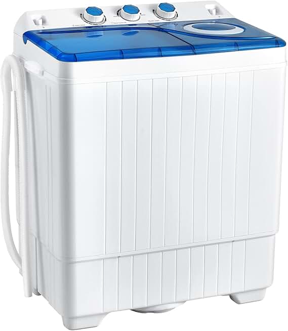 COSTWAY Portable Washing Machine, Twin Tub 26lbs Capacity Laundry Washer, 18lbs Washer and 8lbs Spinner Combo with Timer Knobs, Bu