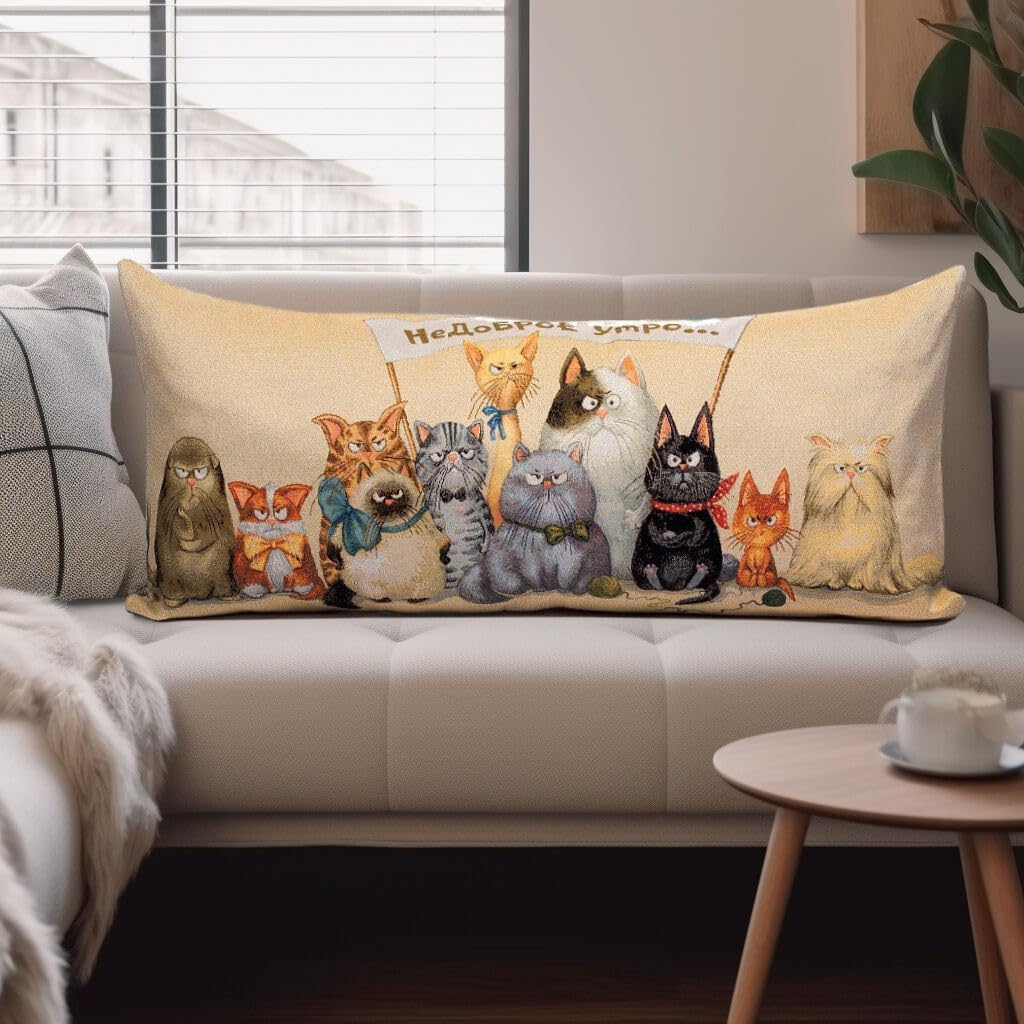 Tapestry Pillow, Decorative Pillow, Perfect Boho Decor for Sofa, Couch, Living Room, Bedroom, Sofa Cushion 12 x 39 (30 x 100 cm) (Cats)