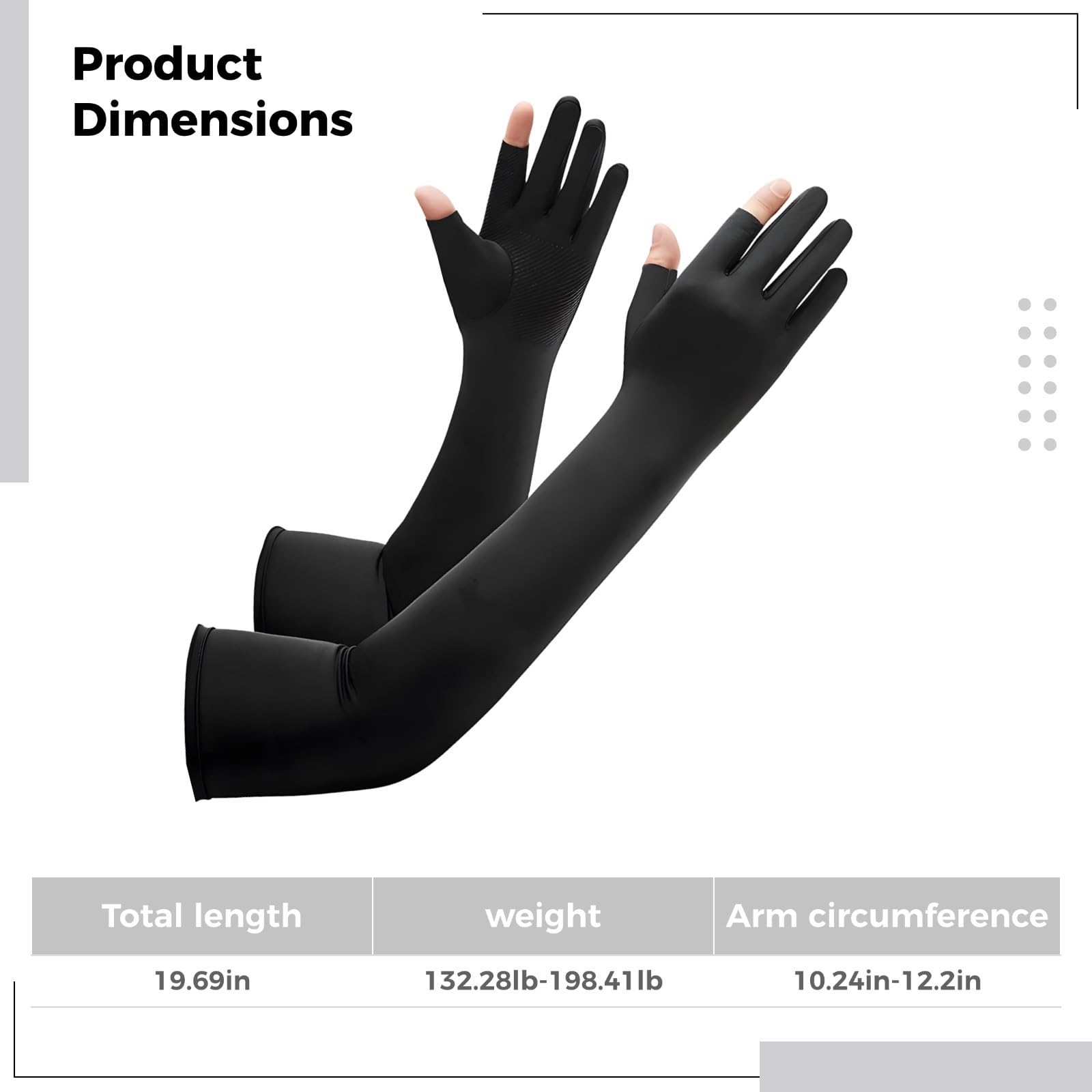 Eisseiden-Armstulpen für Herren mit UPF50+, Kompressionsarmstulpen für Outdoor-Sport, Radfahren, Autofahren, kühlend und feuchtigkeitsableitend, schwarz, 50 cm lang, für Armumfang 26 bis 31 cm
