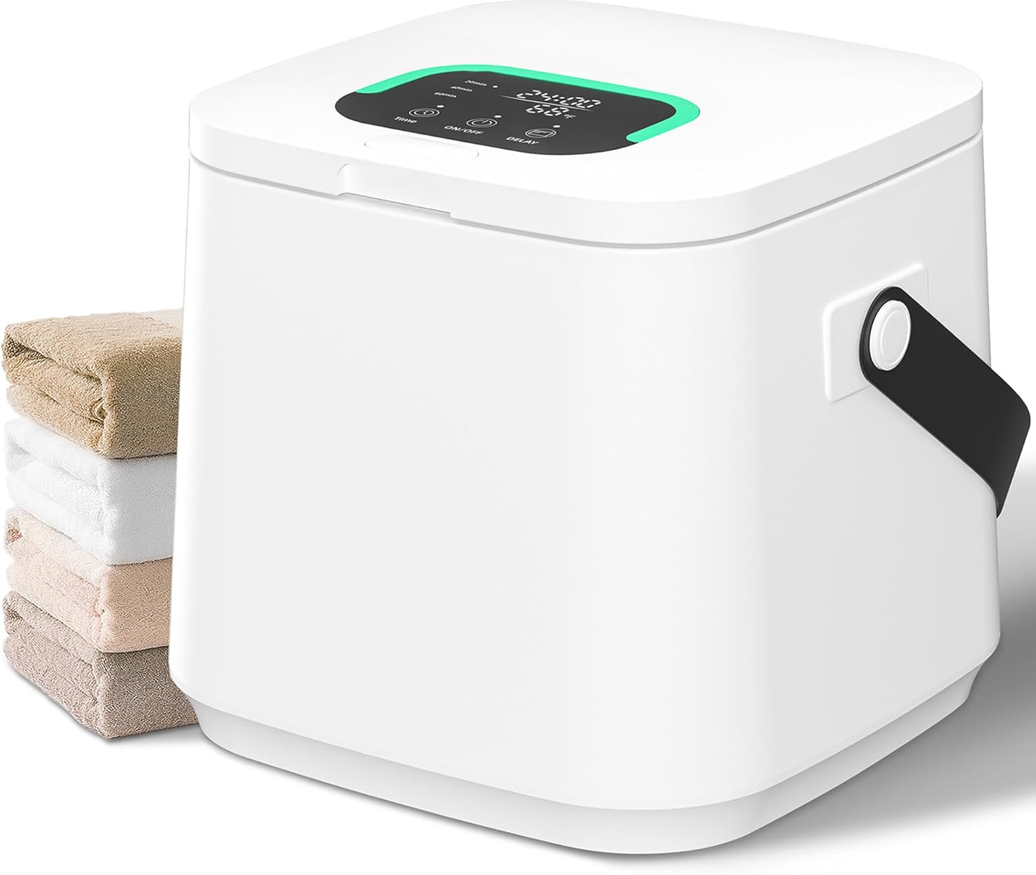 WEILAIANTIAN White Metal Towel Warmer, Luxury Towel Warmer Bucket with Leather Strap Handle & Child Safety Lock, Fits Two 40"x70" Towels, Bathrobes, Best Ideal for Gifts